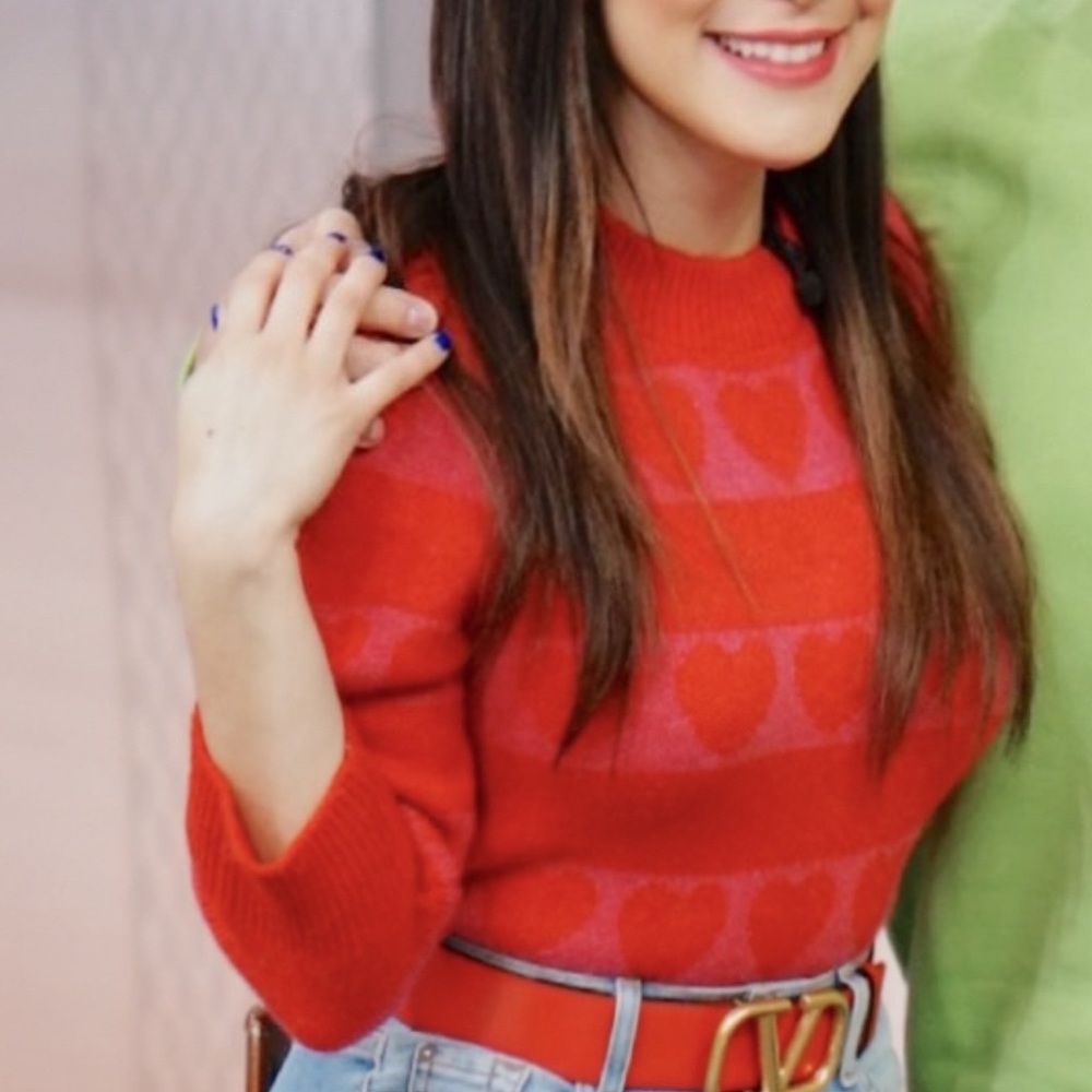 Zara Red Scoopneck Sweater with Heart Motif